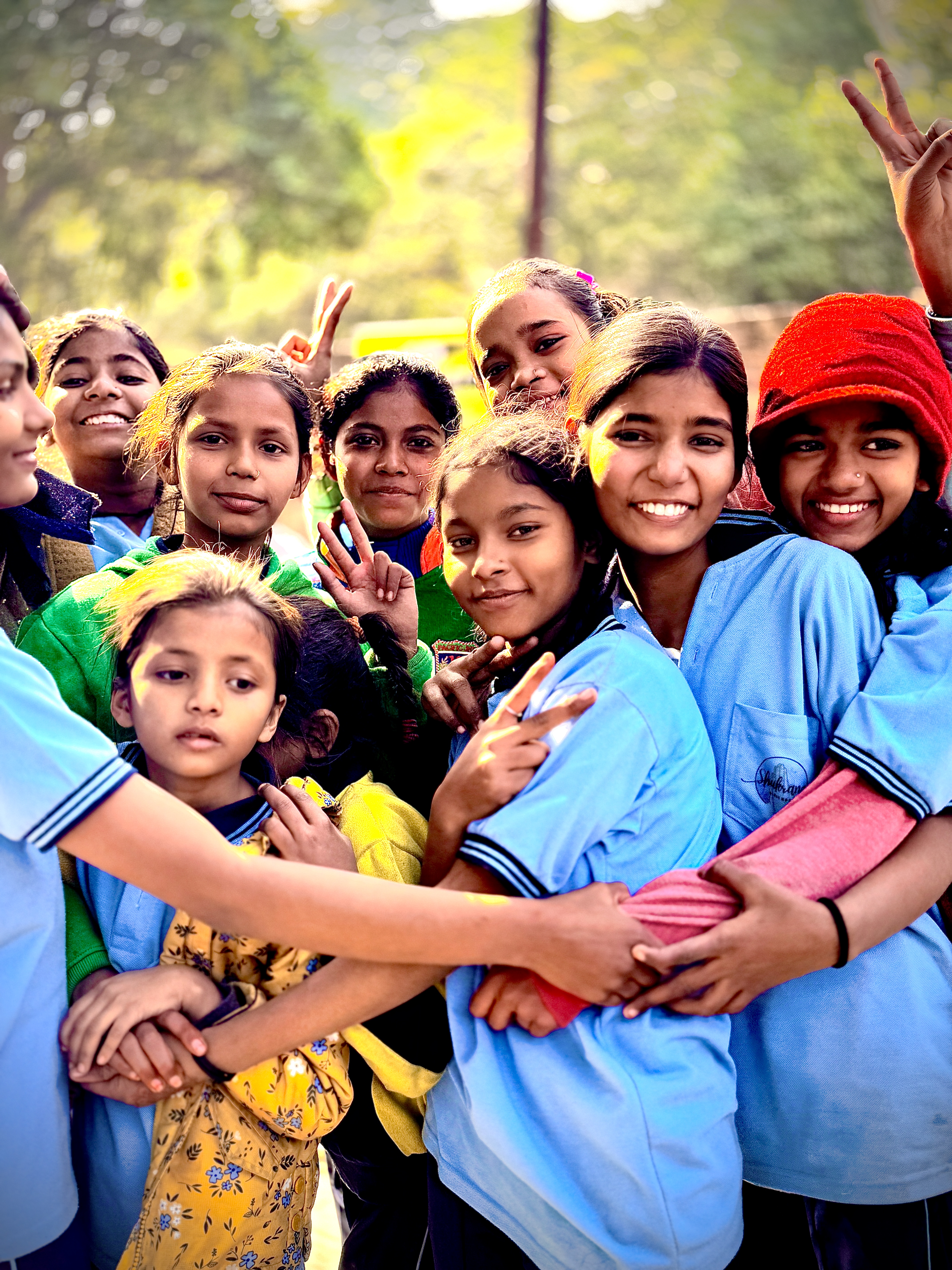 Volunteers distributing supplies to children